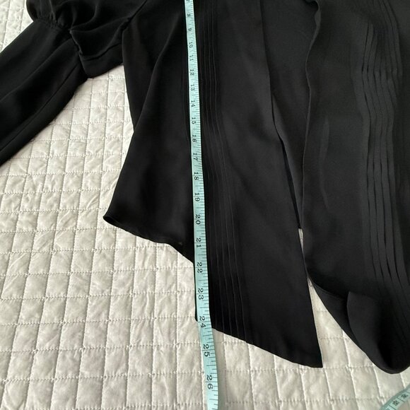 Leith Black Pintuck Long Sleeve Drape Front Blouse Size S Top Made In India - Picture 8 of 13